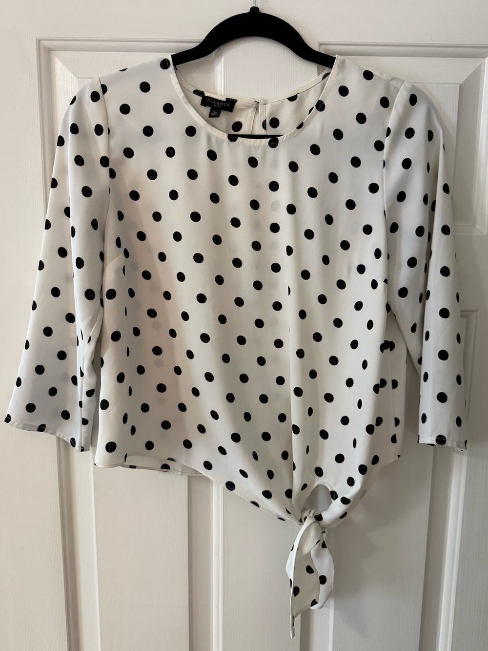 Talbots Black and White Polka Dot Tie-Front Blouse